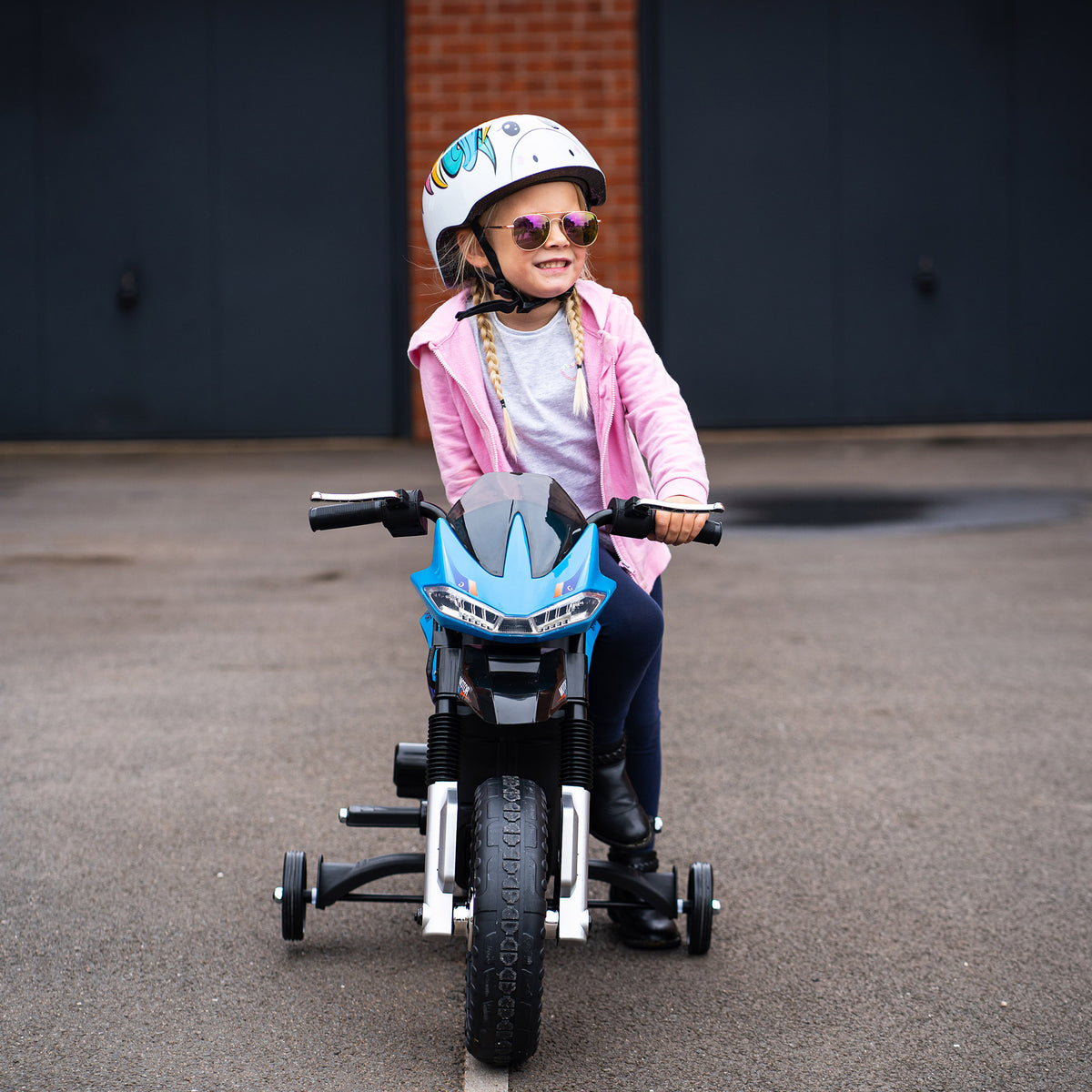 Moto électrique pour Enfants de 3-6 ans 25 W 6 V 3 Km/h Effets Lumineux et sonores roulettes Amovibles Charge max. 30 kg Bleu-9