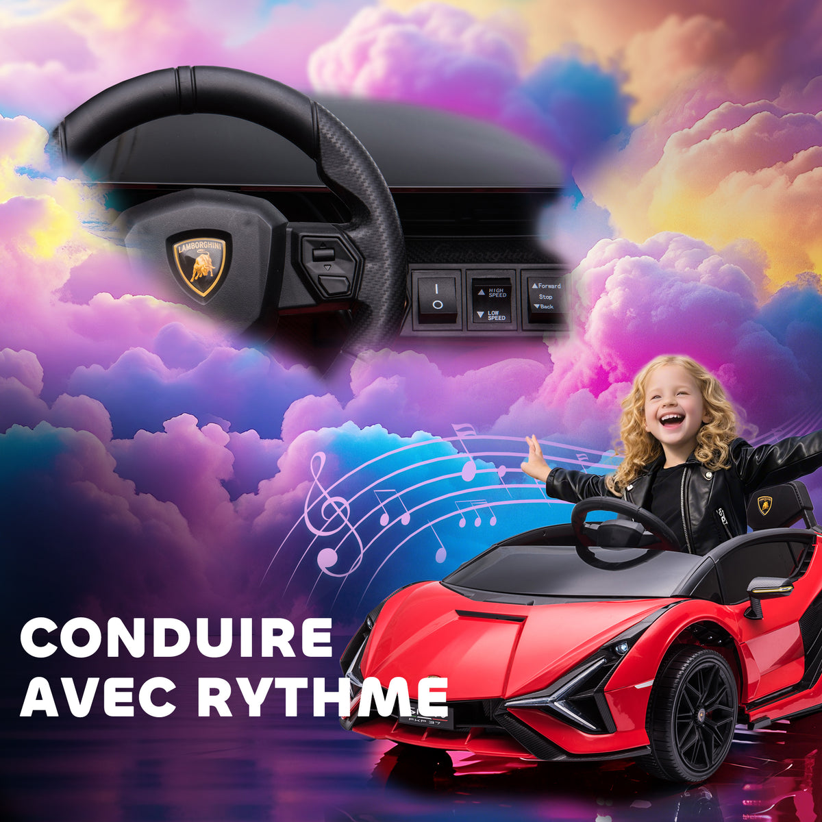 Voiture électrique Enfants de Sport Véhicule électrique Lamborghini Sian 12 V - V. Max. 5 Km/h avec Télécommande 2,4G Effets sonores + Lumineux Rouge-6