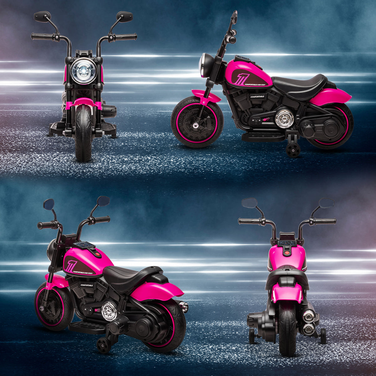 Moto électrique pour enfants 3 km/h 6V avec phare LED 2 roues d'entraînement de 18 à 36 mois avec moteur puissant rose-7