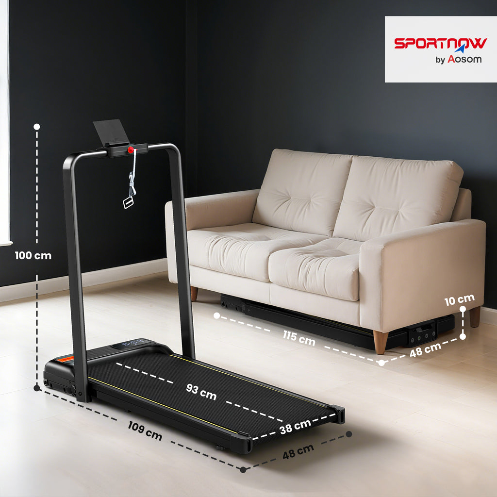 Tapis de marche 2 en 1, tapis de course pliable Inclinaison à 10% 6 KM/H, moteur 2,0 HP, télécommande 109x48x100cm noir-2