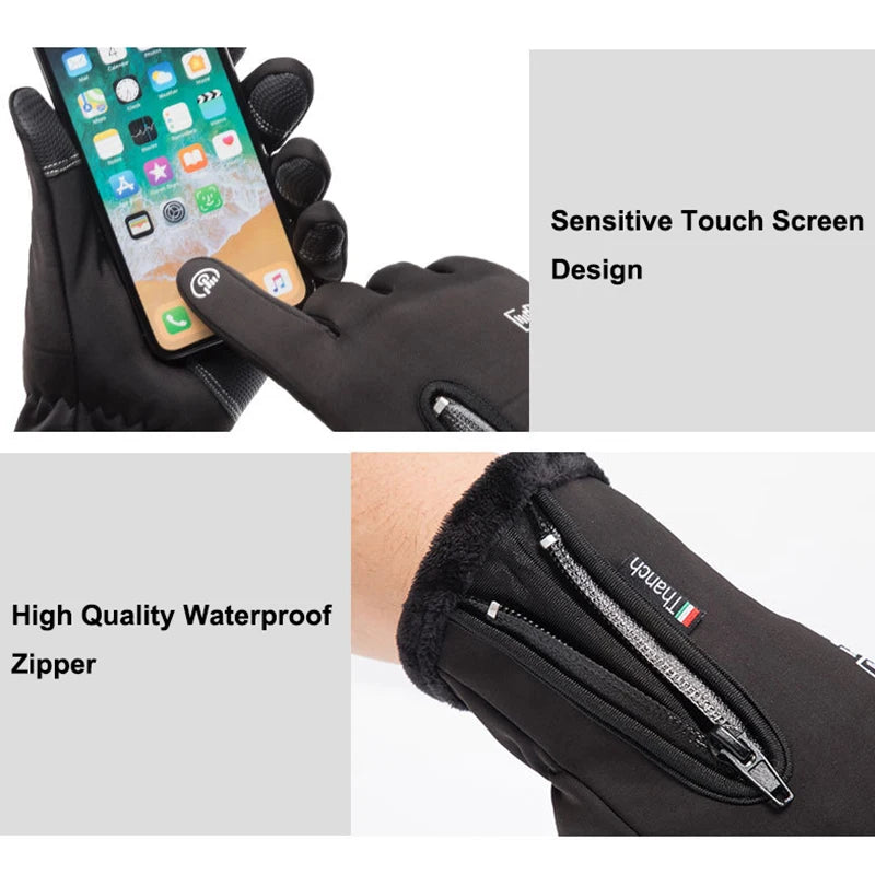 Cold-proof Ski Gloves Waterproof Winter Gloves Cycling Fluff Warm Gloves For Touchscreen Cold Weather Windproof Anti Slip