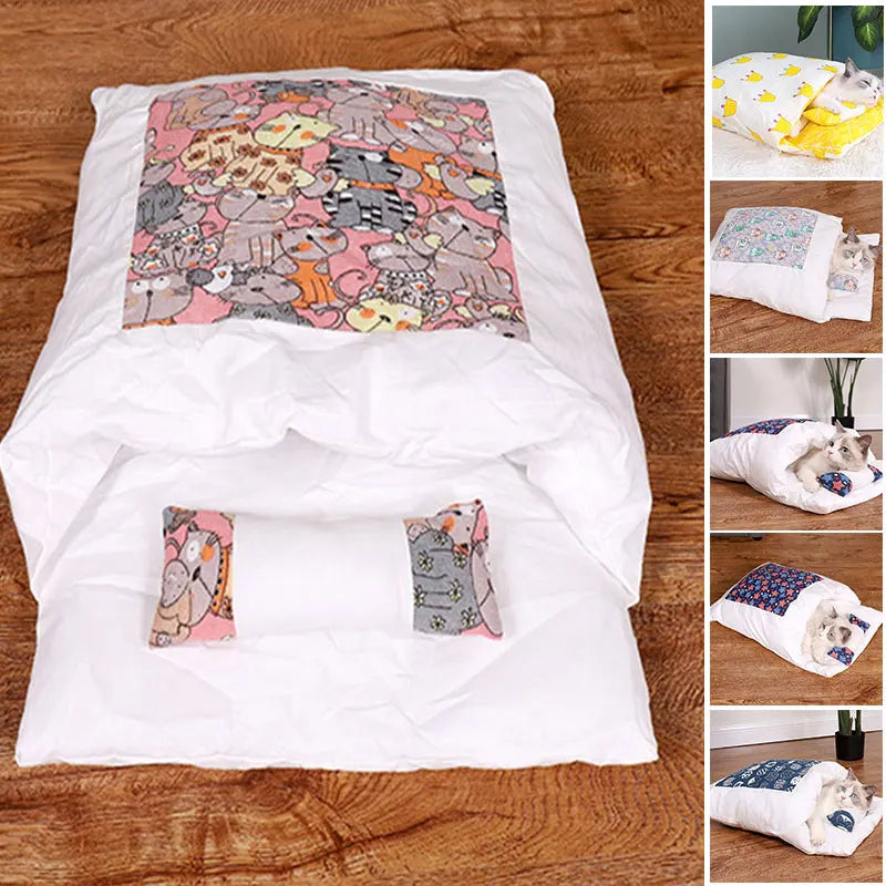 Newest Warm Cat Sleeping Bag Removable Cat Bed Winter Warm Cat House Small Pet Bed