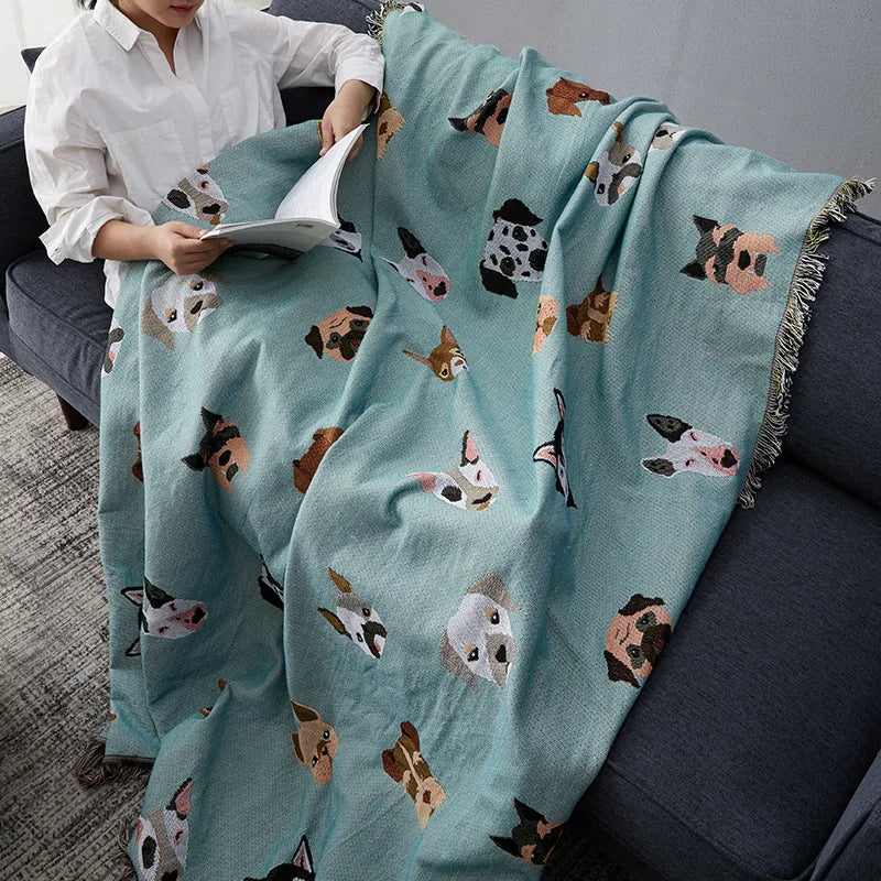 GY4023 Cute Dog Print Throw Blanket Multifunction Knitted Universal Blanket Non-slip Slipcover Cobertor for Sofa Bed Travel