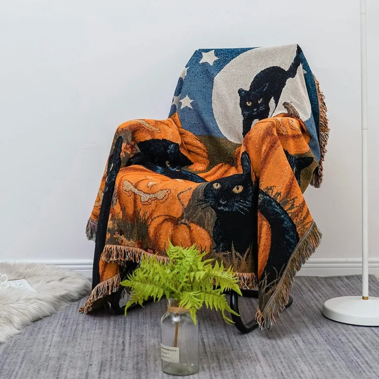 Halloween style tassel throw blanket for beds sofa towel single full cover sofa blanket winter picnic mat nordic tapestry XT05