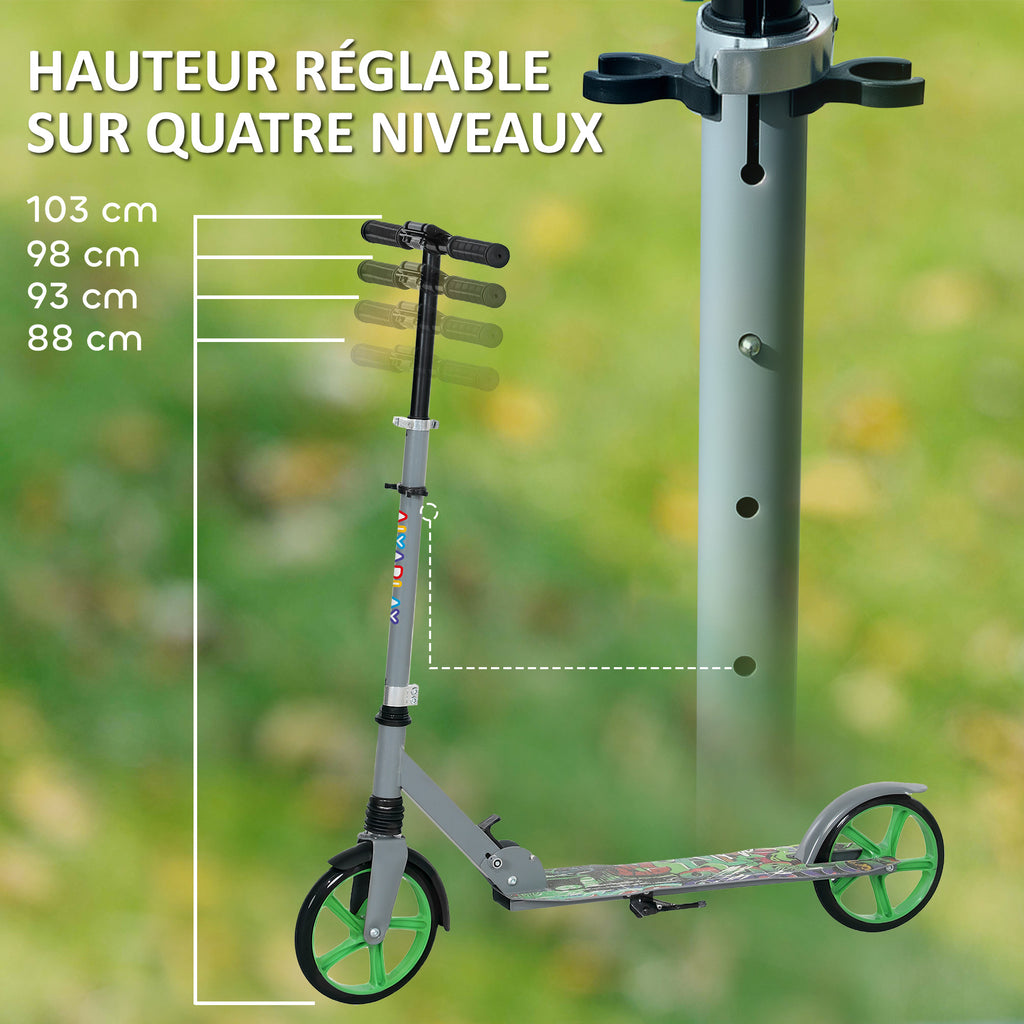 Trottinette enfants 6 à 12 ans, trottinette pliable à 2 roues, hauteur réglage, pour filles et garçons, scooter vert-3