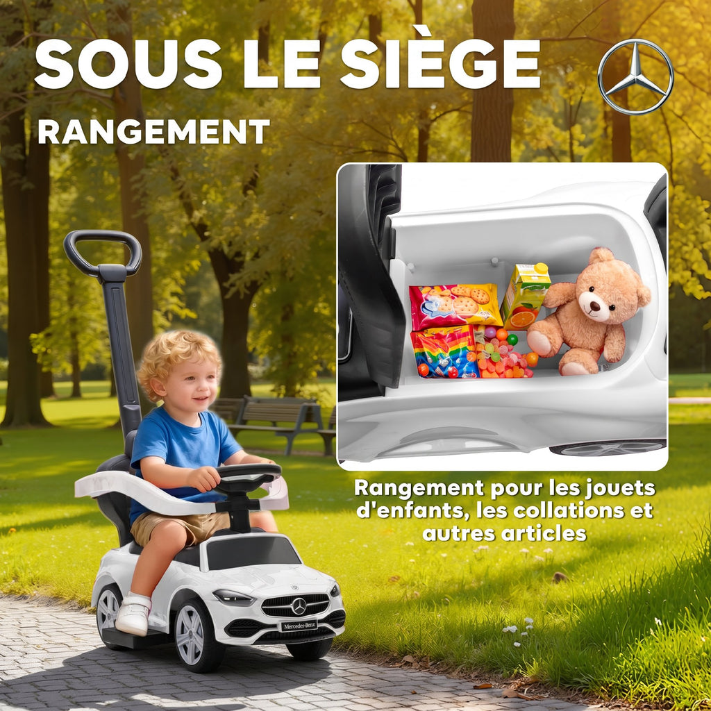 Porteur Enfants Mercedes-Benz sous Licence, Porteur Voiture à Pousser avec Poignée Amovible, 91 x 40 x 83 cm, Blanc-5