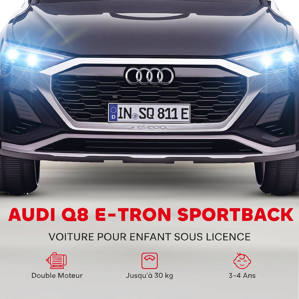Voiture électrique pour enfants Licence Audi Q8 e-tron Sportback 12V télécommande, phares, musique, klaxon, 3-4 ans noir-3