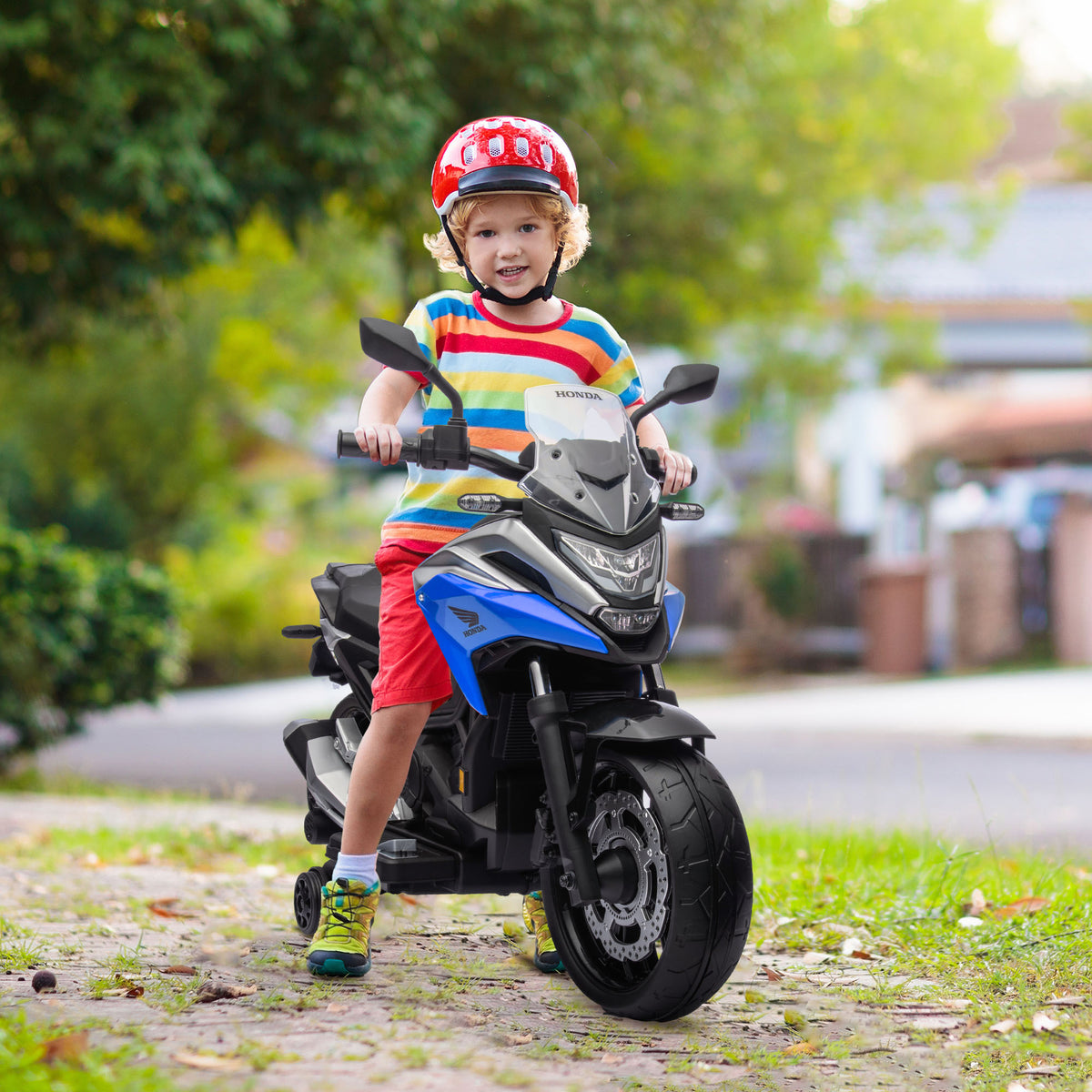 Moto électrique pour enfants moto porteur Honda pour enfants 3 à 6 ans avec musique, phares bleu-9