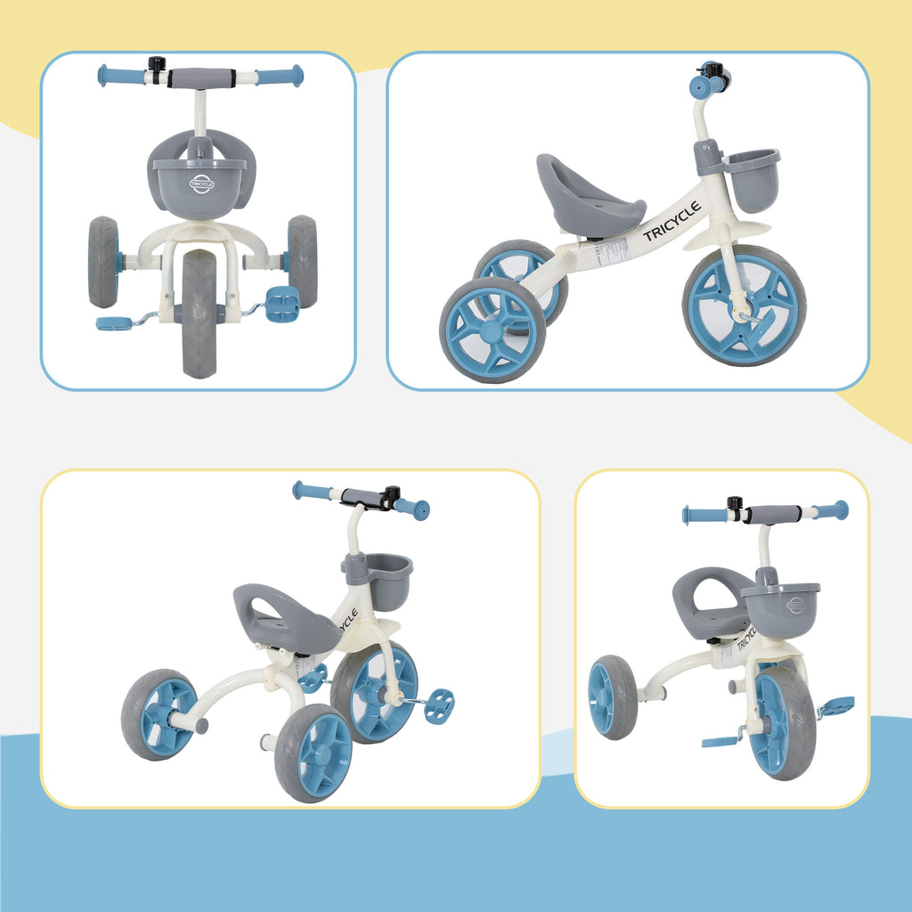 Tricycle enfant évolutif, tricycle pour enfants de 2 à 5 ans avec panier avant et roues EVA, 72 x 52 x 61 cm, bleu-7