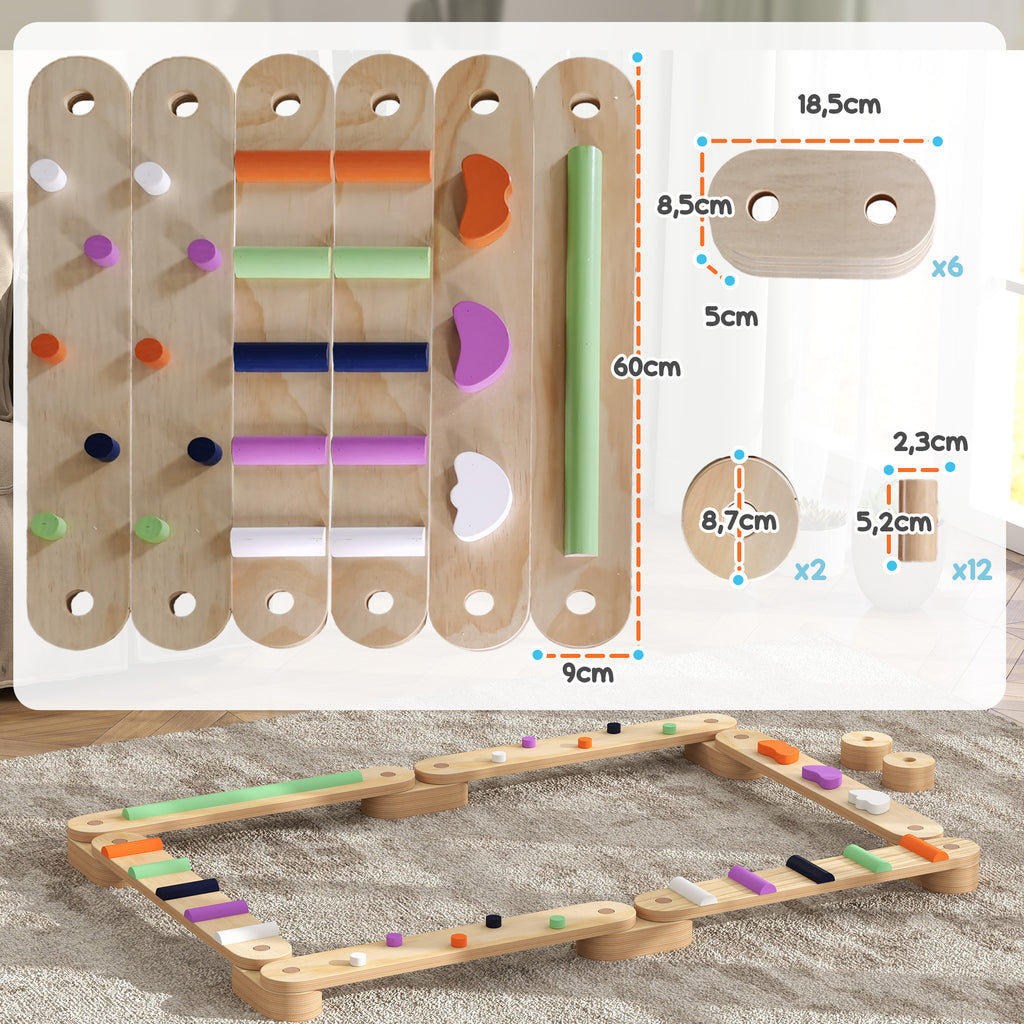 Poutre d'équilibre en bois pour enfants 3-8 ans avec pierres d'obstacle colorées, intérieur et extérieur-2
