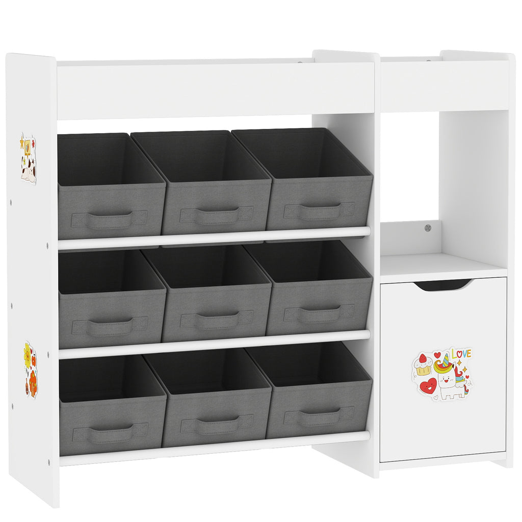 Meuble rangement enfant étagère de rangement pour jouets enfants avec 9 tiroirs en tissu et placard, blanc-0