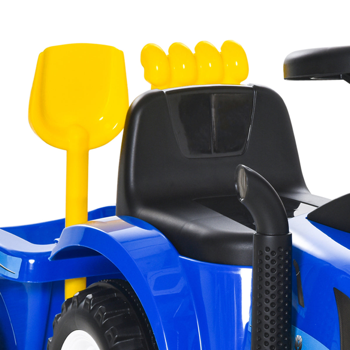 Porteur tracteur enfants avec coffre amovible, râteau et pelle, voiture enfants avec lumière LED et klaxon, bleu-9