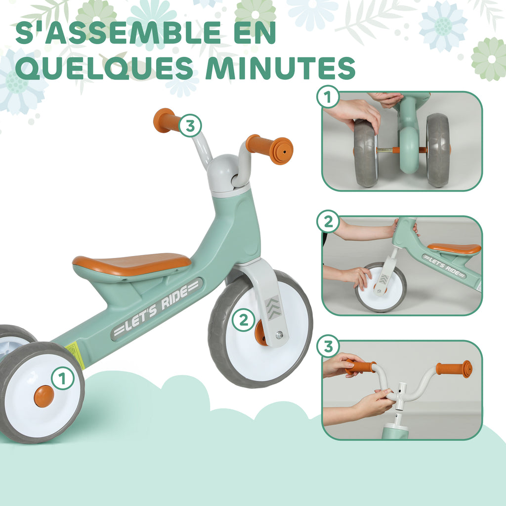 Draisienne bébé 1-3 ans jusqu'à 20 kg, vélo enfants sans pédale, 3 roues silencieuses, 69 x 40 x 49 cm, vert-7