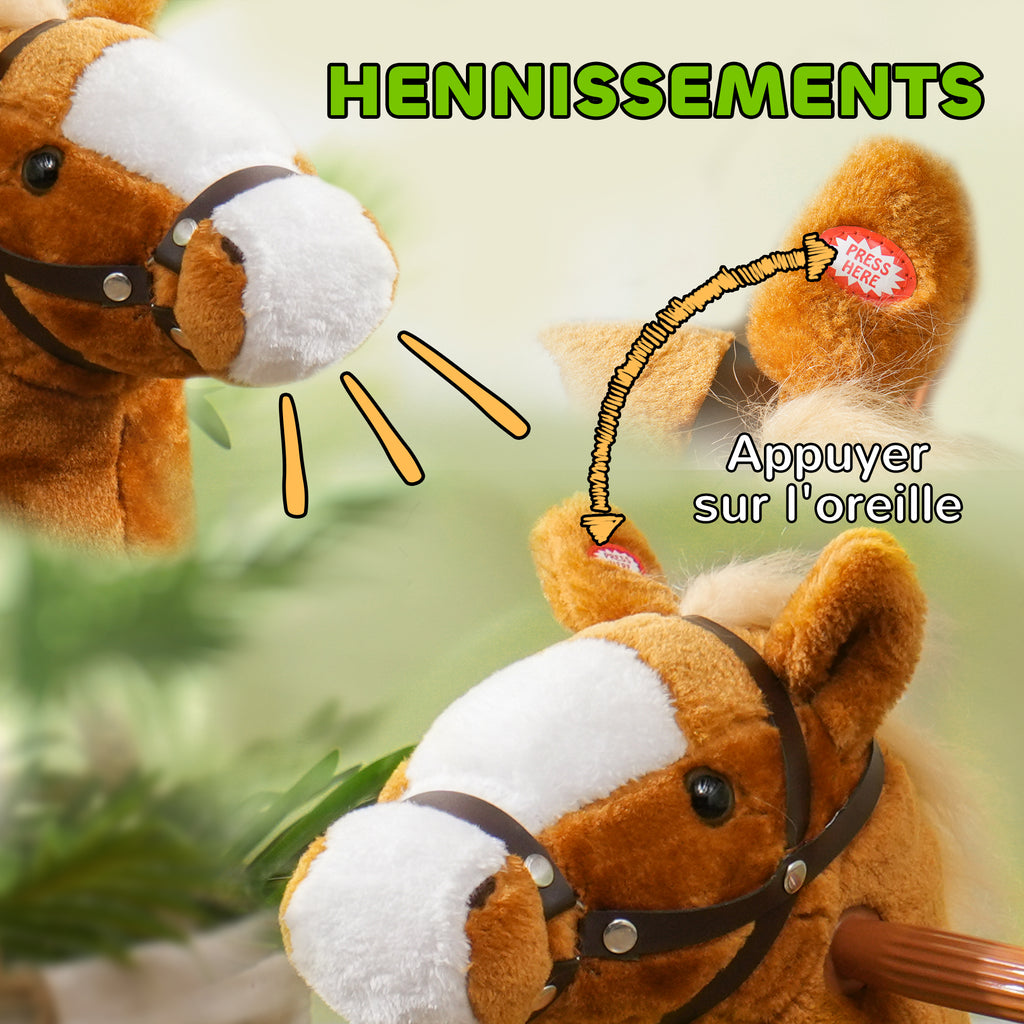 Cheval à monter pour enfant cheval à roulettes selle surélevée pour enfants 3-5 ans charge 60 kg 70 x 28 x 70 cm marron-4