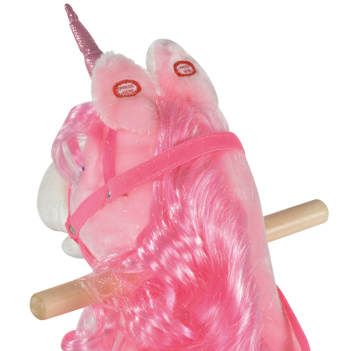 Cheval à Bascule modèle Licorne avec Sons Authentiques Selle Grand Confort Bois de peuplier Rose dim. L74 x l33 x 62H cm-6