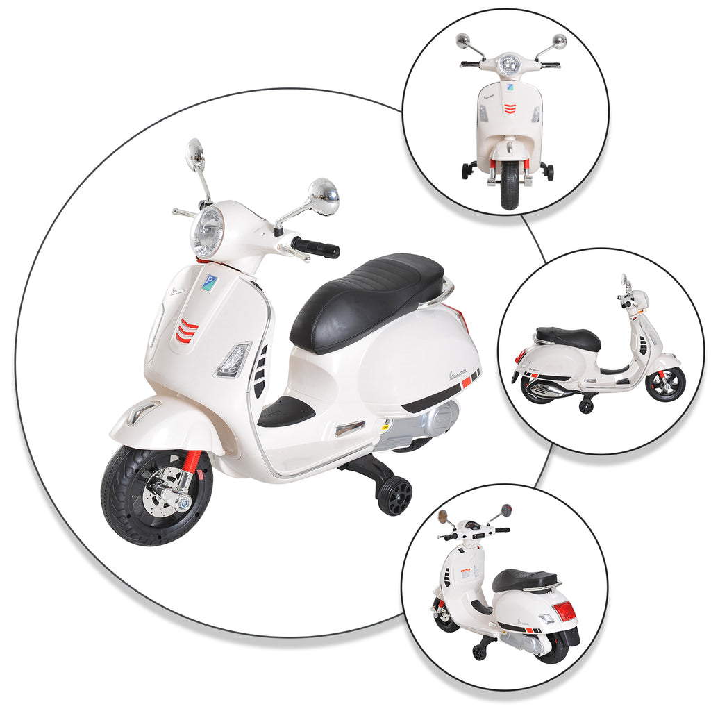 Vespa Scooter Moto électrique Enfants 6 V dim. 102L x 51l x 76H cm Musique MP3 Port USB klaxon Phare feu AR Blanc-7