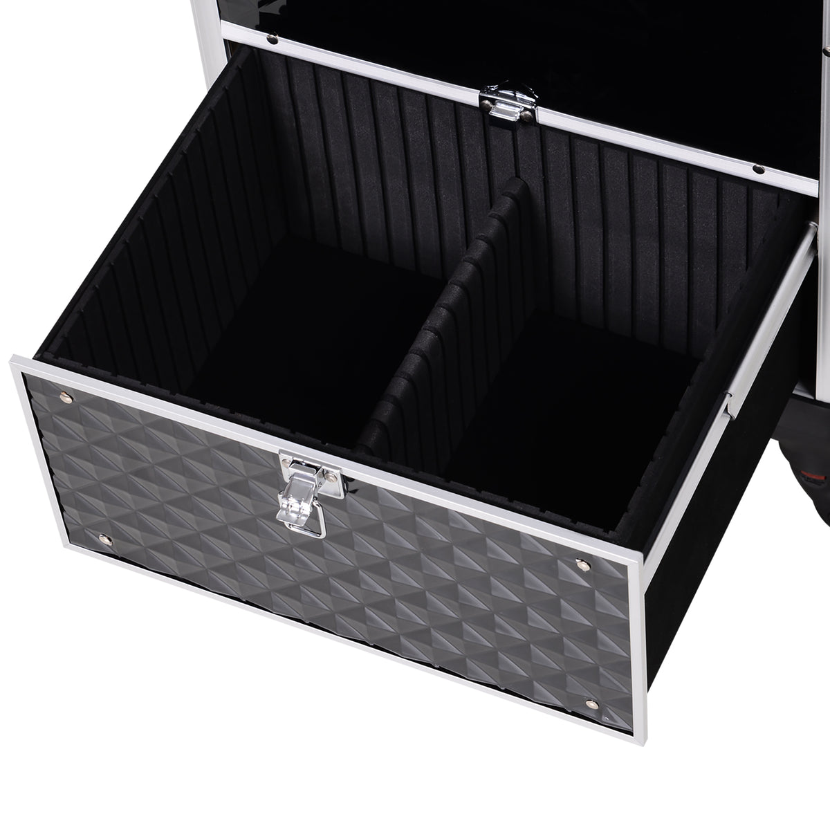 Valise trolley maquillage mallette cosmétique vanity poignée télescopique réglable 34L x 25l x 62H cm alu. noir-8