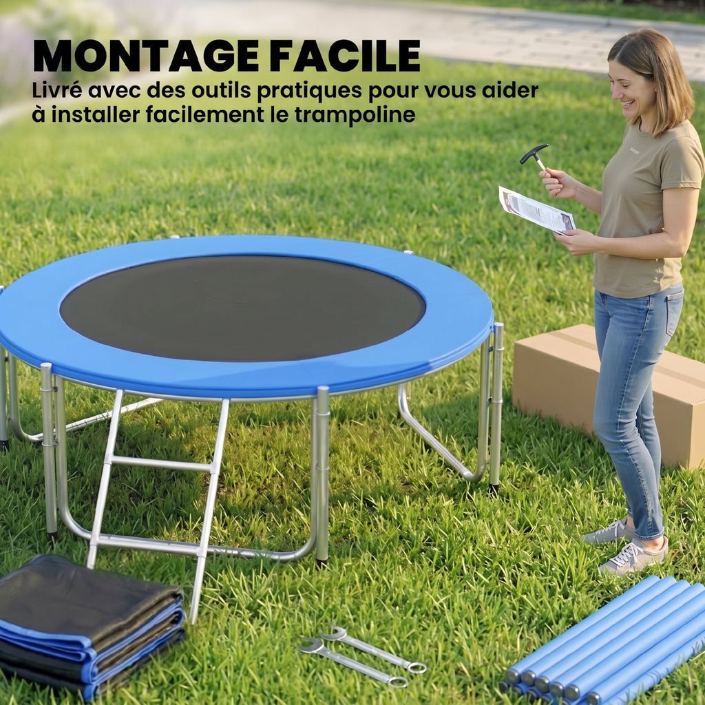 Trampoline Extérieur Trampoline de Jardin Enfants et Adultes 6 Poteaux au Sol  Charge 80kg 36 Ressorts Ø183cm Bleu-7