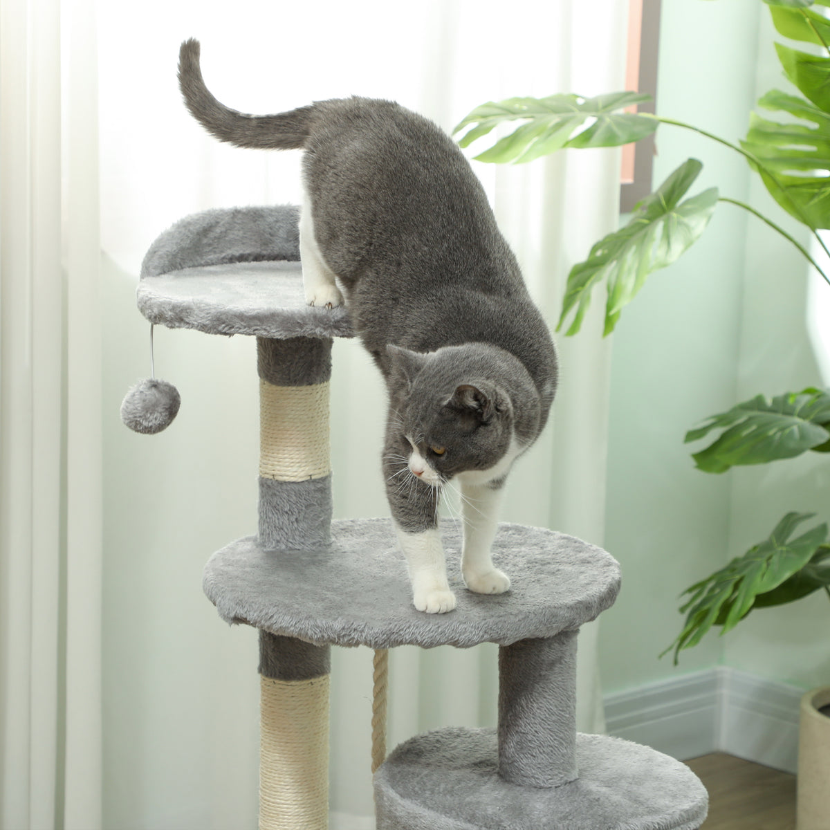 Arbre à chats multi-équipements griffoirs grattoirs plateformes niche corde jouets 40 x 40 x 114 cm gris-8