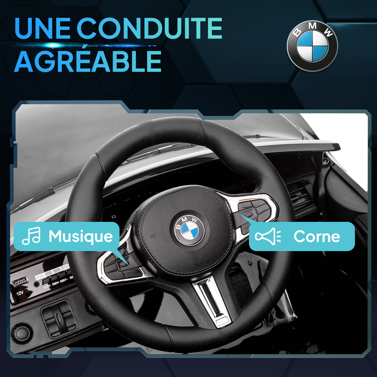 Voiture Électrique pour Enfants BMW M4 12V avec Télécommande 2,4G, Double Moteur, Klaxon, Lumières LED, Noir-6
