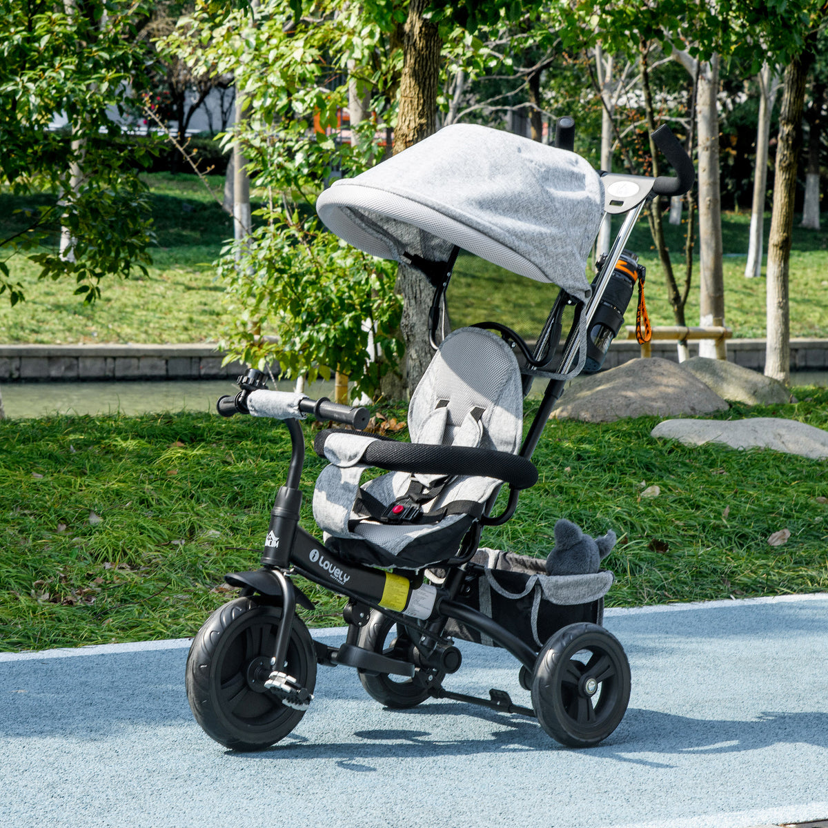 Tricycle Enfant évolutif Pare-Soleil Pliable Canne télescopique Amovible 95 x 50 x 106 cm Acier Gris Noir-9