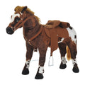 Cheval Debout en Peluche Effets sonores hennissement et Galop Selle étrier rênes 85L x 28l x 60H Marron Blanc-0