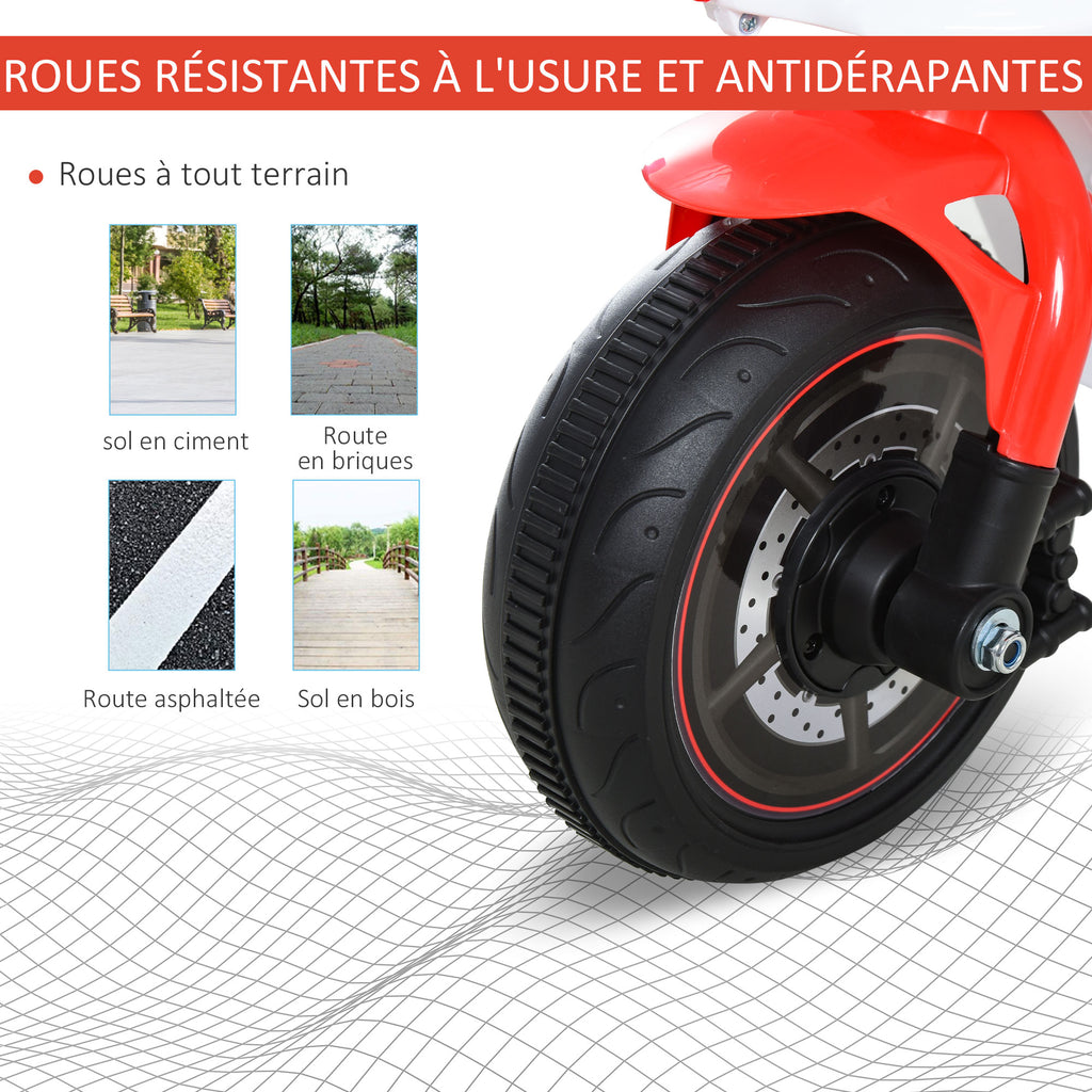 Porteur Enfants Moto de Course Effets musicaux et Lumineux Coffre Rangement Rouge Blanc-4