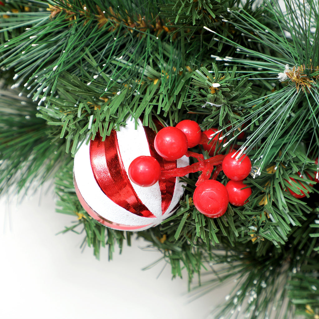 Couronne de Noël lumineuse 60 cm avec 50 LED, minuterie, 146 pointes, pommes de pin, baies, boules décoratives, vert-8