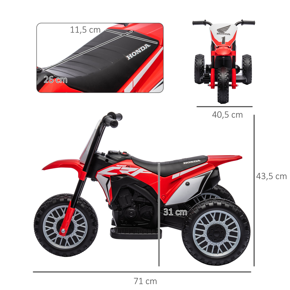 Moto cross éléctrique pour enfant licence Honda CRF450RL 3 roues batterie 6V enfants 18-36 mois rouge-2