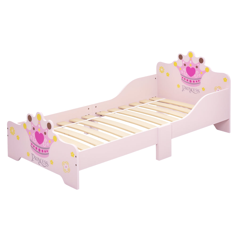 Lit Enfant 140 x 70 cm - lit d'enfant Design Princesse Motif Couronne - sommier à Lattes Inclus - MDF Contre-plaqué Rose-0
