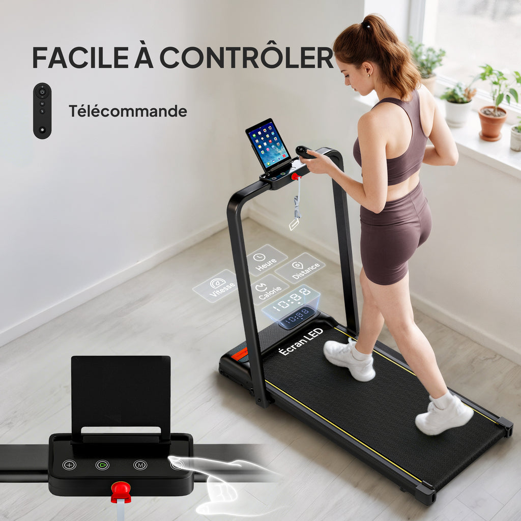Tapis de marche 2 en 1, tapis de course pliable Inclinaison à 10% 6 KM/H, moteur 2,0 HP, télécommande 109x48x100cm noir-6