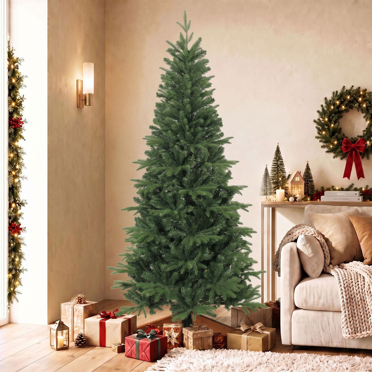 Sapin de Noël Artificiel 180 cm, Arbre de Noël, 1162 Branches Articulées en PE et PVC Ignifuge, Support en Bois Pliable-1