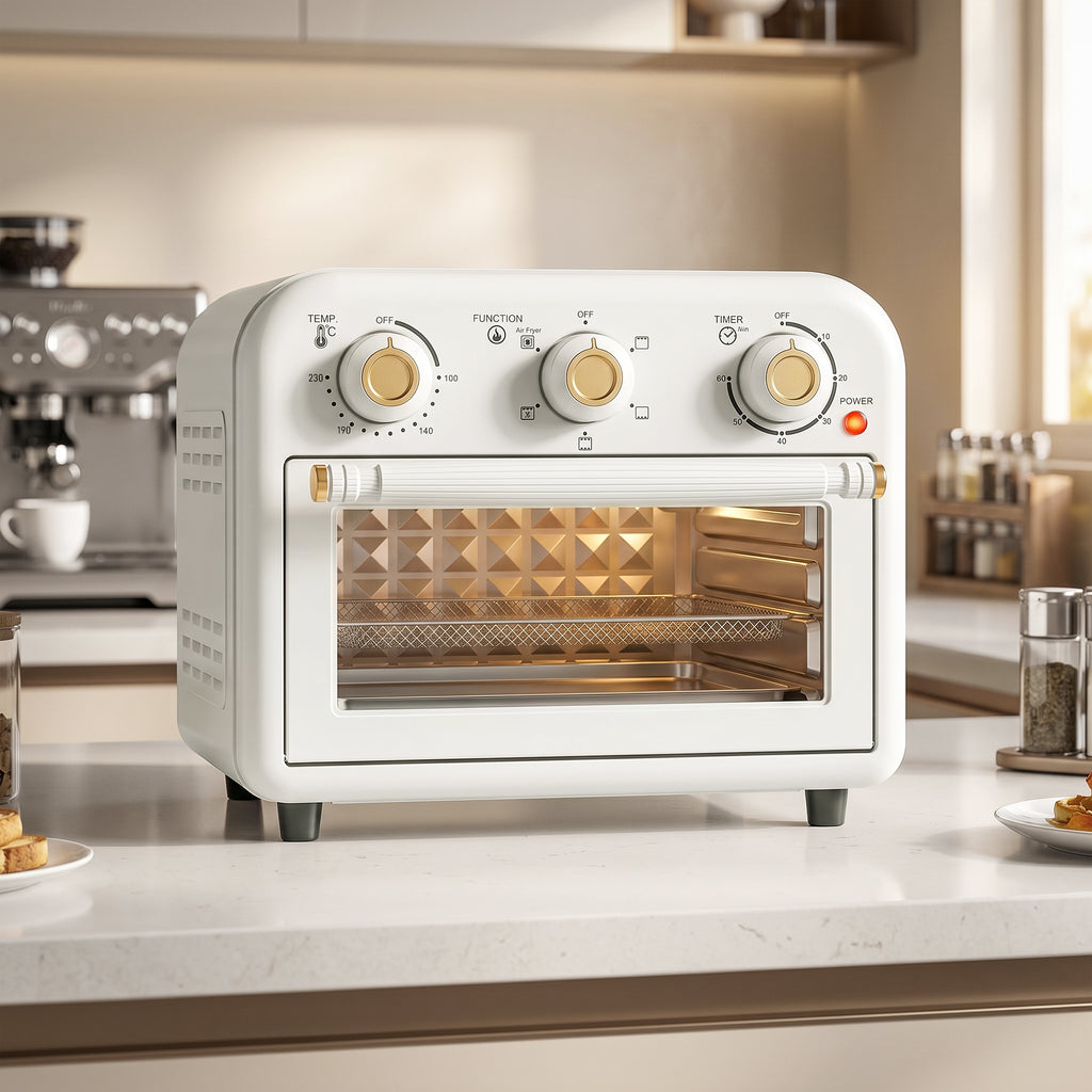 Four Friteuse à Air Chaud 12L, Four à Air Chaud Convection 1200 W avec Plaque de Cuisson, Panier de Friture, Crème-1