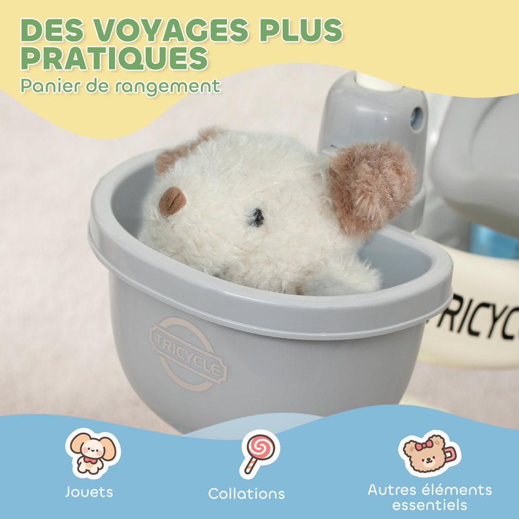 Tricycle enfant évolutif, tricycle pour enfants de 2 à 5 ans avec panier avant et roues EVA, 72 x 52 x 61 cm, bleu-5