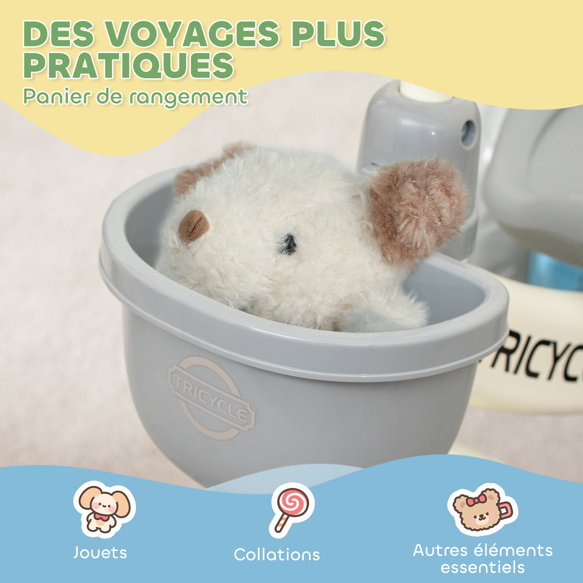 Tricycle enfant évolutif, tricycle pour enfants de 2 à 5 ans avec panier avant et roues EVA, 72 x 52 x 61 cm, bleu-5