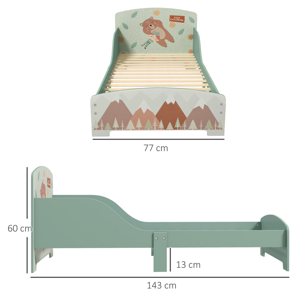 Lit pour enfant 3-6 ans avec barrières de sécurité et motifs dim. 77 x 143 x 60 cm sommier à lattes inclus - Vert-2