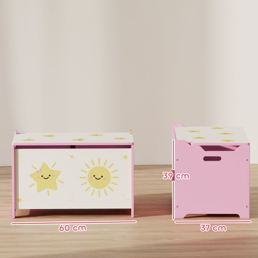 Coffre à jouets avec couvercle, coffre de rangement enfant avec charnières de sécurité, 60 x 37 x 39 cm, rose-2
