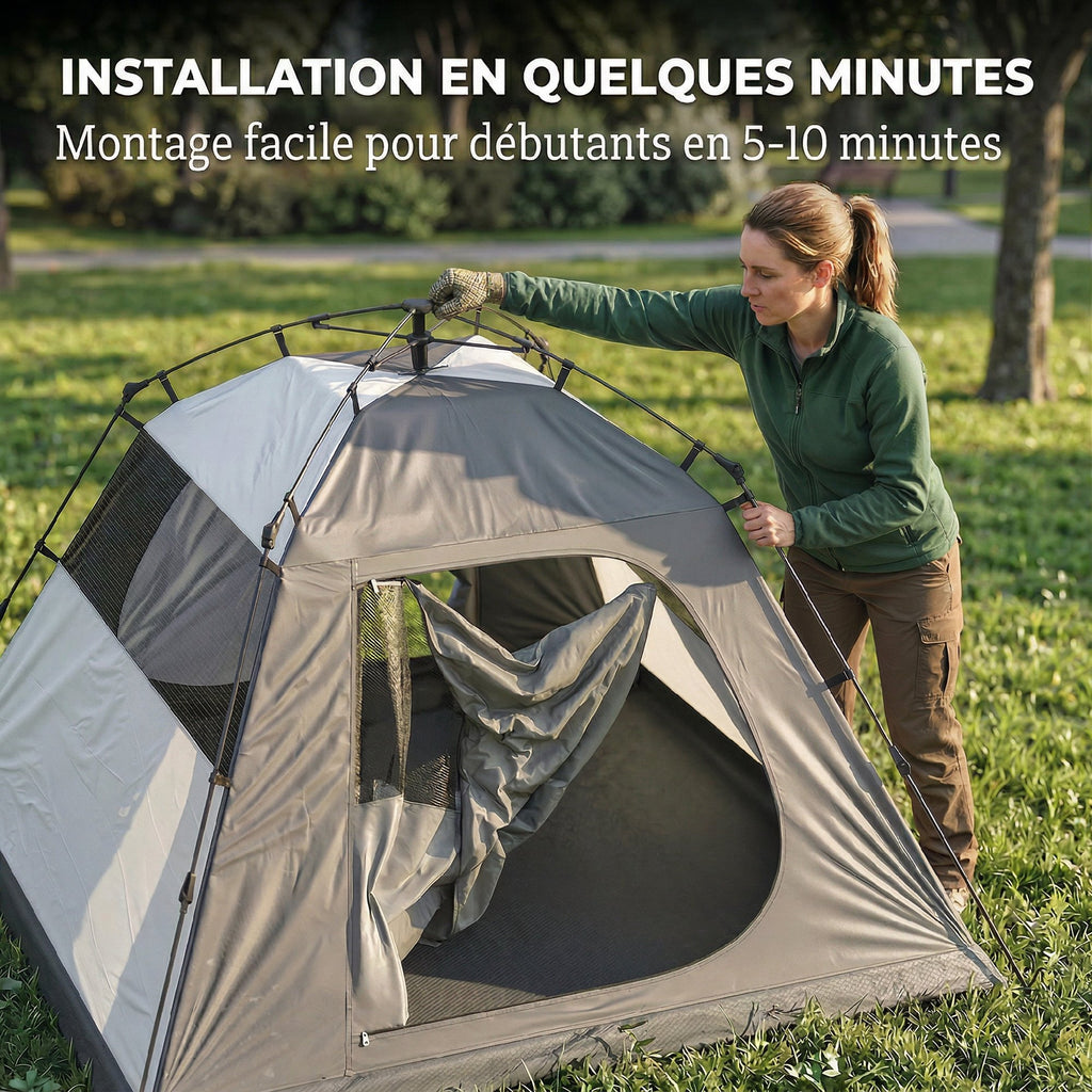 Tente de Camping Dôme 2 Personnes 3-4 Saisons Imperméable 3000mm Montage Facile 2 Portes 210x210x150cm Gris Foncé-8