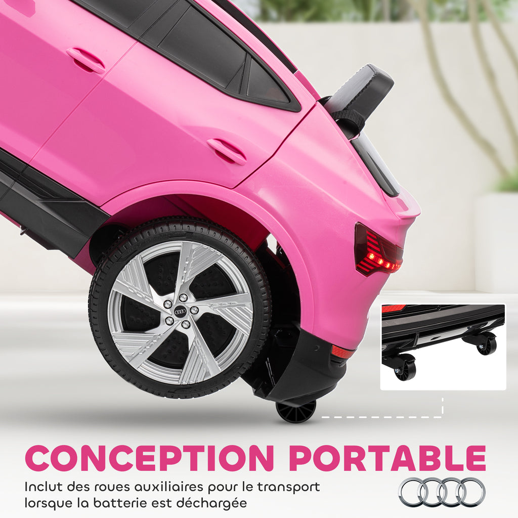 Voiture électrique enfants, véhicule électrique 12V avec télécommande 2,4G, phares, musique, klaxon, port USB, MP3, rose-5