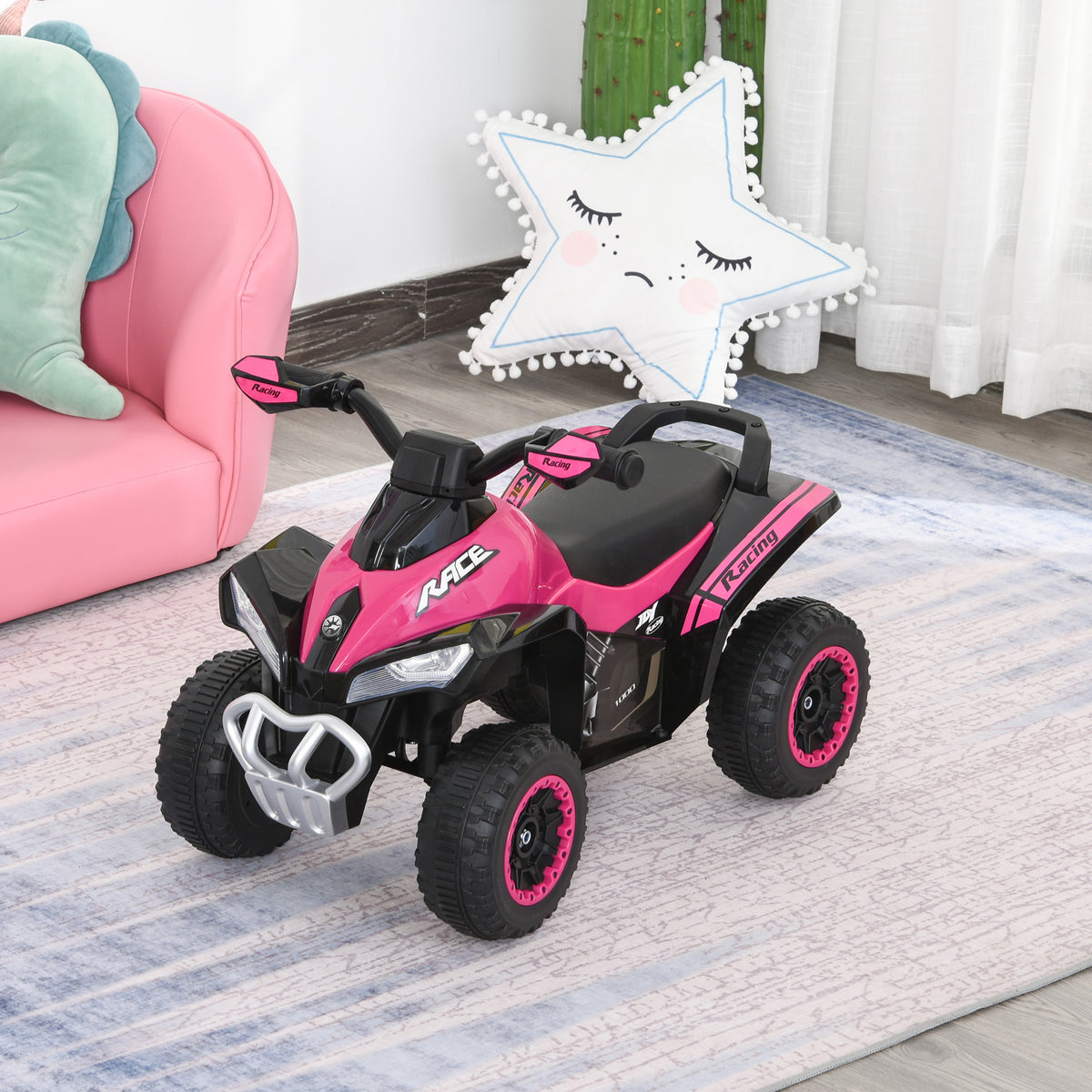Porteur Enfants SANS Moteur Quad 18-36 Mois dim. 67L x 38l x 44H cm Effets Lumineux et sonores Rose Noir PAS ÉLECTRIQUE-9