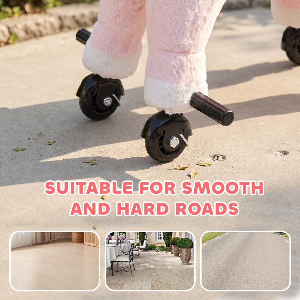 Cheval à Monter pour Enfant, Cheval à Roulettes en Peluche avec Effets Sonores, pour 1 à 3 Ans, Charge Max. 40kg, Rose-7