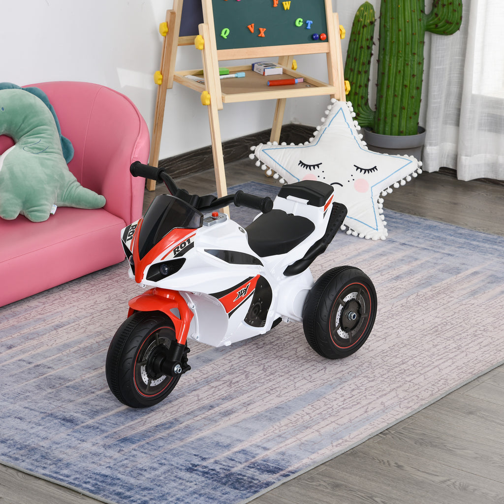 Porteur Enfants Moto de Course Effets musicaux et Lumineux Coffre Rangement Rouge Blanc-9