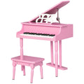 Piano à queue enfant en bois Piano enfant clavier de piano 30 touches - tabouret et pupitre inlus - Instrument de Musique - MDF rose-0