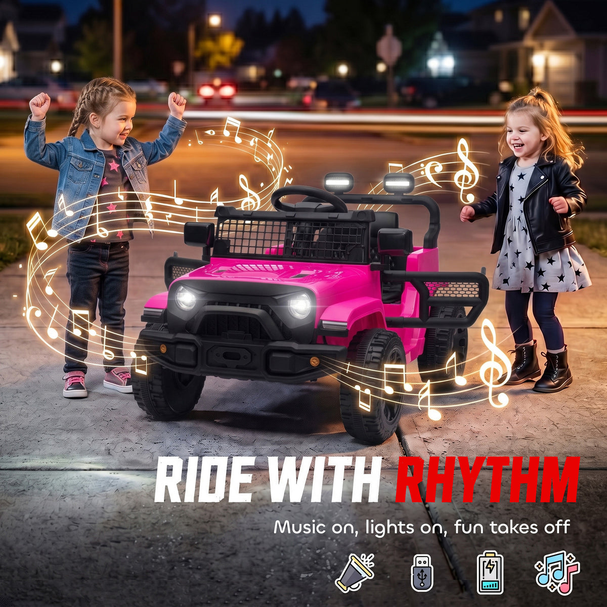 Voiture Électrique Enfants 12V, Buggy Électrique Enfants, 2-4 km/h, 2 Moteurs, Télécommande, Batterie Lithium, Rose-8