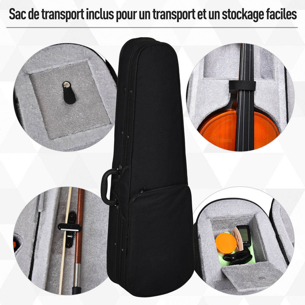 Violon 4/4 pleine grandeur avec étui, accordeur, épaulière, archet, colophane, cordes rechange et chiffon-6