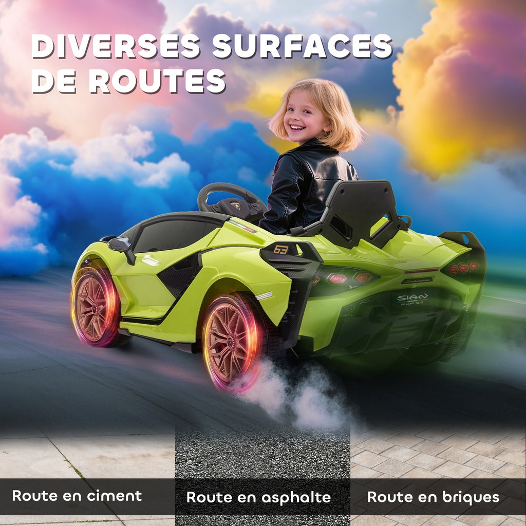 Voiture électrique Enfants de Sport Véhicule électrique Lamborghini Sian 12 V - V. Max. 5 Km/h avec Télécommande 2,4G Effets sonores + Lumineux Vert-7