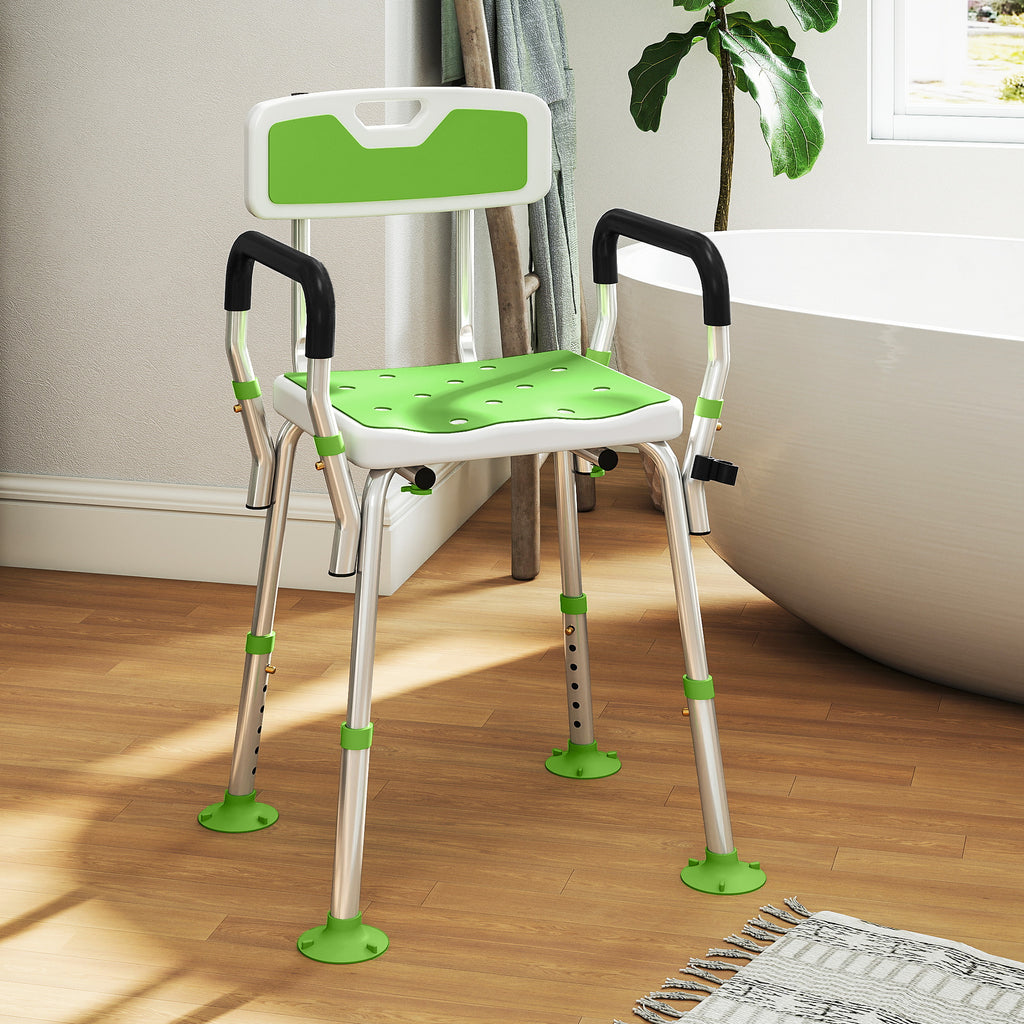 Tabouret de douche chaise de douche ergonomique hauteur réglable pieds antidérapants 56,5 x 53,5 x 87 cm blanc et vert-9