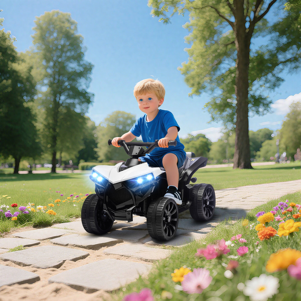 Quad électrique enfant 6V, voiture électrique enfants ATV, musique et phares LED, pour 18-56 mois, 70x42x45cm, blanc-9