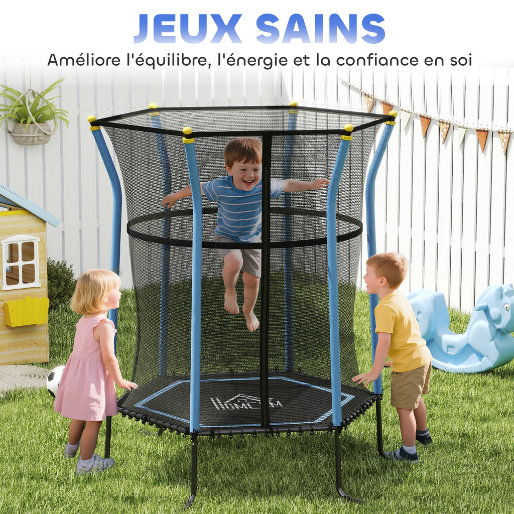 Trampoline pour enfant 1,22 x 1,11 x 1,9 m filet de sécurité porte zippée 6 poteaux rembourrés inclus bleu noir-7