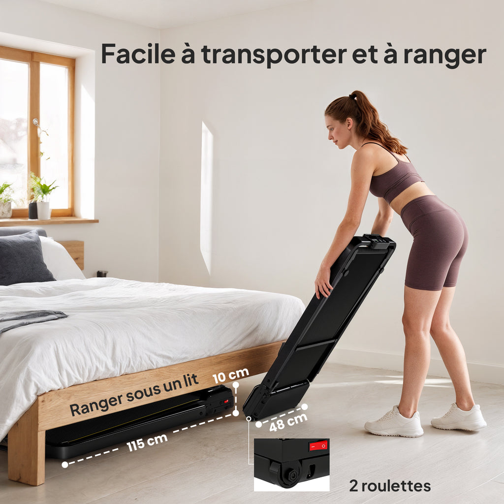 Tapis de marche 2 en 1, tapis de course pliable Inclinaison à 10% 6 KM/H, moteur 2,0 HP, télécommande 109x48x100cm noir-7